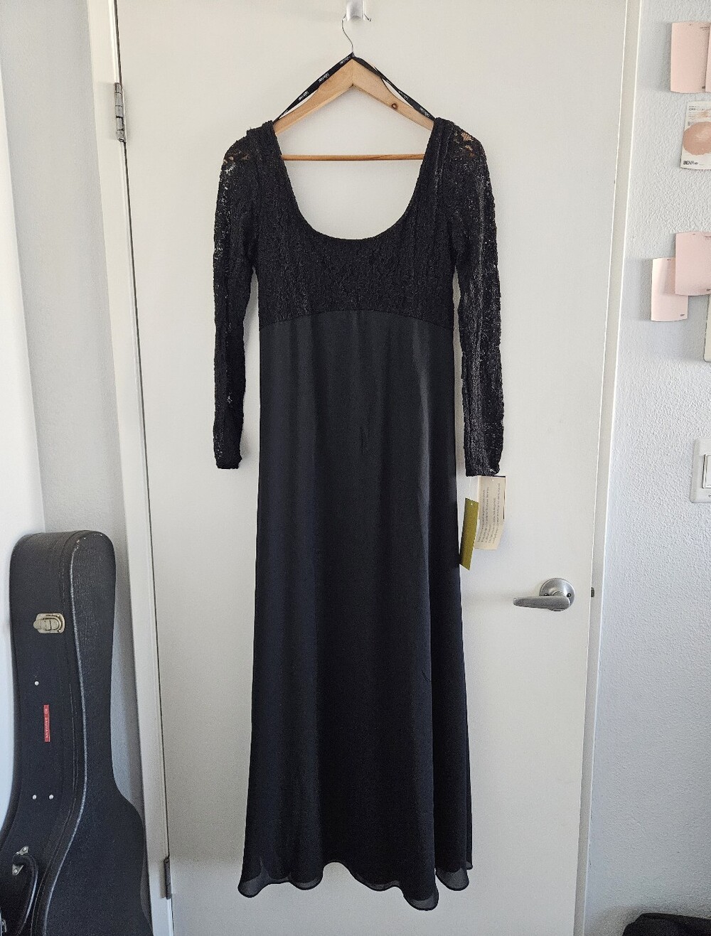 Black Lace Bodice Long Sleeve Evening Dress